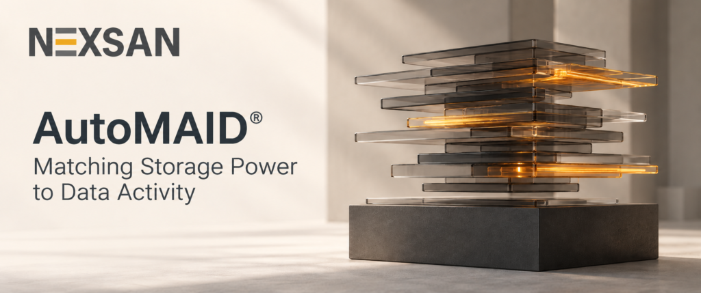 Nexsan E-Series hardware close-up accompanying a feature on AutoMAID storage power management